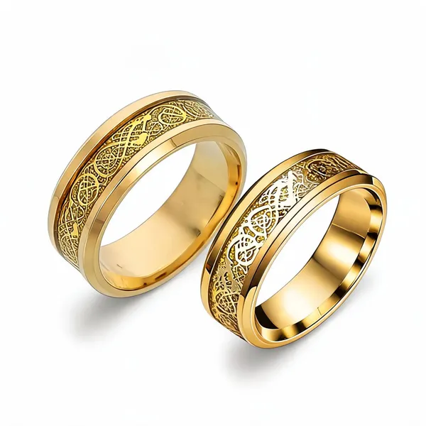 Golden_Stainless_Steel_Engraved_Dragon_Ring_For_Unisex_-_Pack_of_2