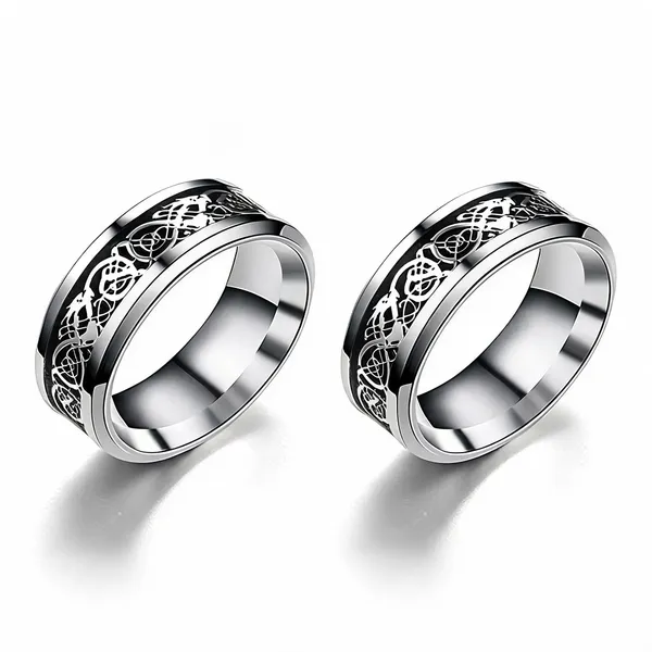 Silver_Stainless_Steel_Celtic_Dragon_Pattern_Ring_For_Unisex_-_Pack_of_2