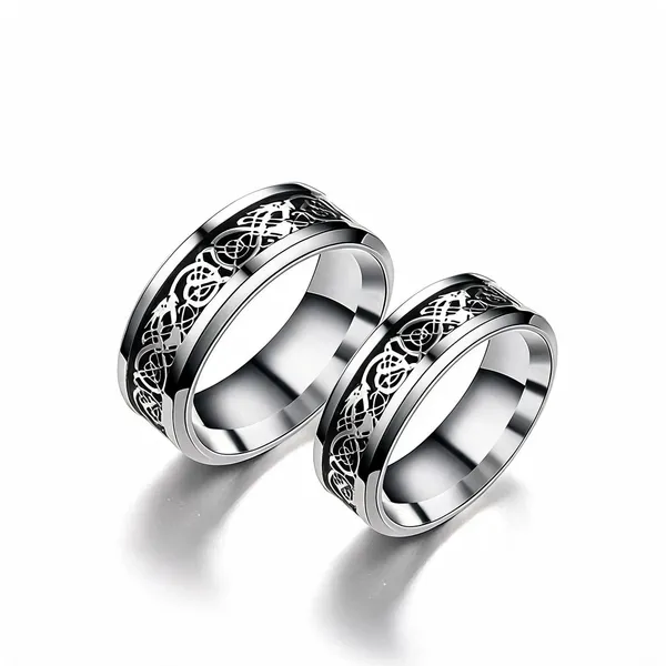 Silver_Stainless_Steel_Celtic_Dragon_Pattern_Ring_For_Unisex_-_Pack_of_2