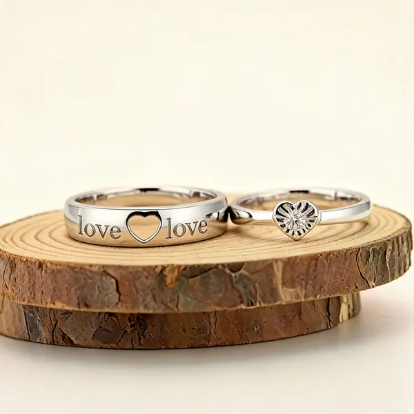 Silver_Stainless_Steel_Heart_Flower_Couple_Ring_For_Unisex_-_Pack_of_2