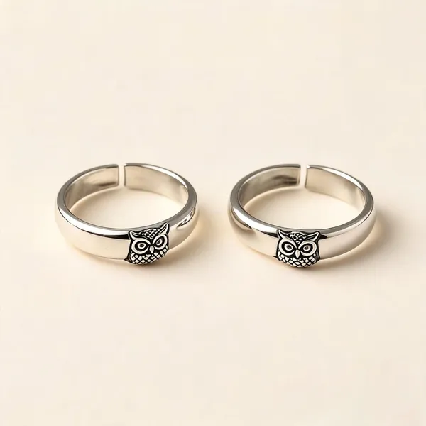 Silver_Stainless_Steel_Adjustable_Owl_Motif_Ring_For_Unisex_-_Pack_of_2