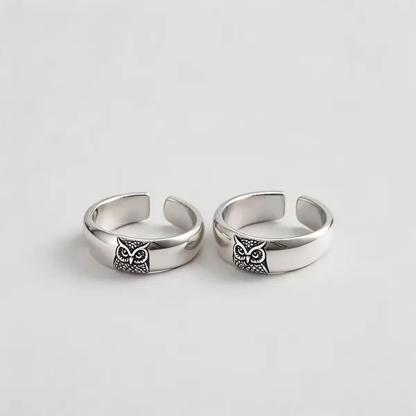 Silver_Stainless_Steel_Adjustable_Owl_Motif_Ring_For_Unisex_-_Pack_of_2