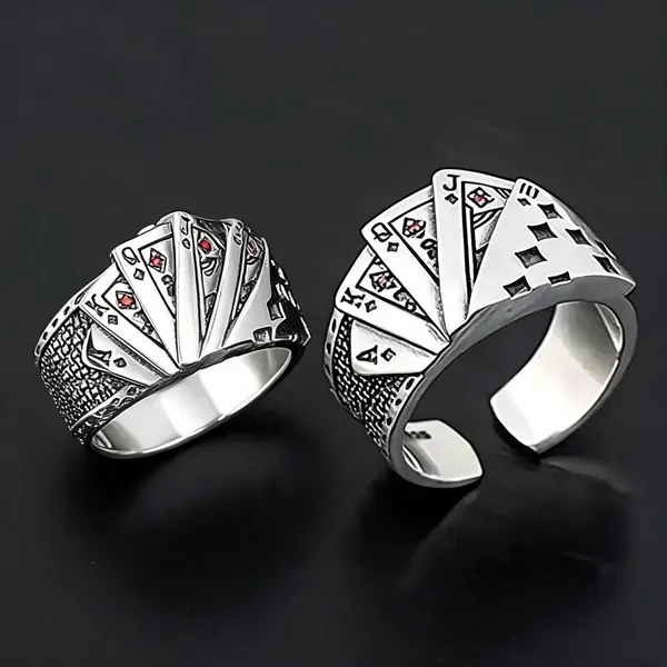 Silver_Stainless_Steel_Playing_Card_Ring_For_Unisex_-_Pack_of_2