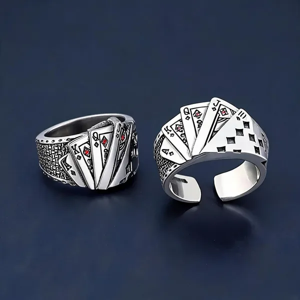 Silver_Stainless_Steel_Playing_Card_Ring_For_Unisex_-_Pack_of_2