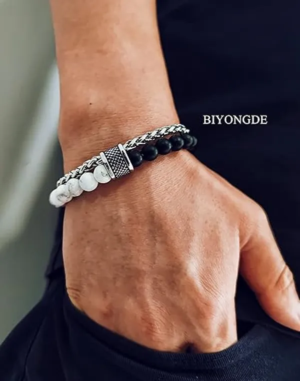 Black_And_White_Beaded_Chain_Bracelet_for_Men