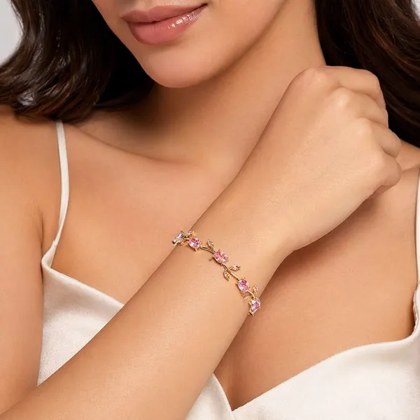 Gold_Tone_Pink_Stone_Floral_Bracelet_for_Women