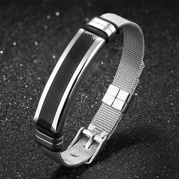 Silver_Metal_Black_Accent_Bracelet_for_Men