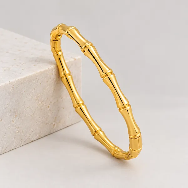 Golden_Stainless_Steel_Bamboo_Style_Bracelet_For_Unisex