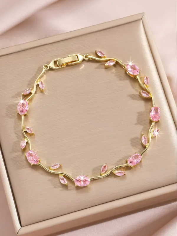 Gold-Tone_Pink_Tulip_Bracelet_for_Women