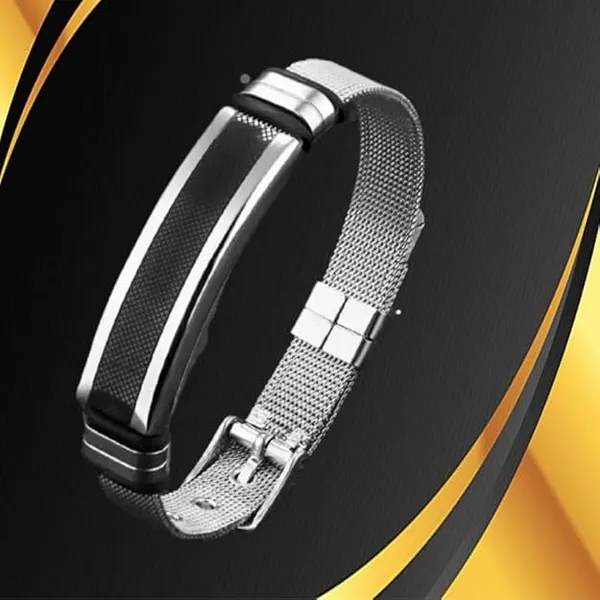 Silver_Metal_Black_Accent_Bracelet_for_Men