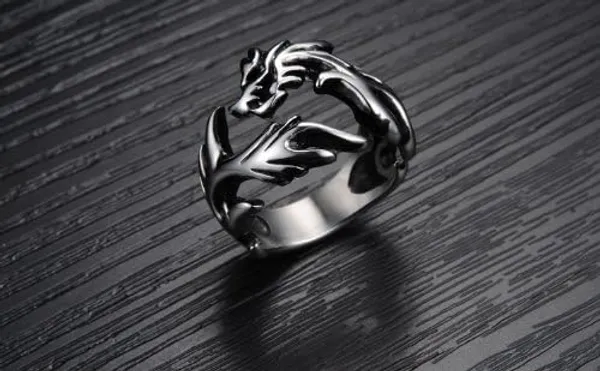 Silver_Stainless_Steel_Dragon_Ring_For_Unisex_-_Pack_of_2