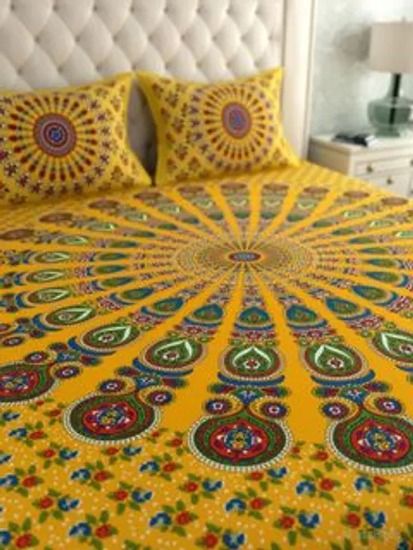Cotton_Double_Flat_144_Tc_Printed_1_Summer_Bedsheet_With_2_Pillow_Covers