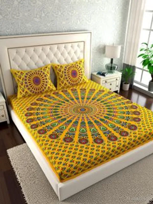 Cotton_Double_Flat_144_Tc_Printed_1_Summer_Bedsheet_With_2_Pillow_Covers