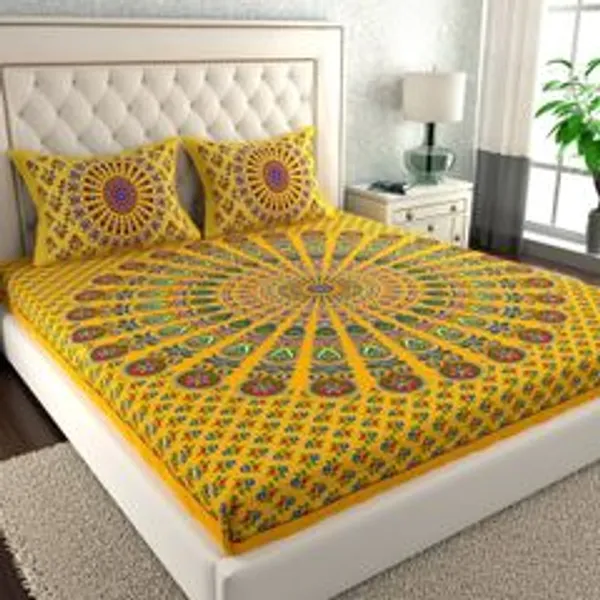 Cotton_Double_Flat_144_Tc_Printed_1_Summer_Bedsheet_With_2_Pillow_Covers