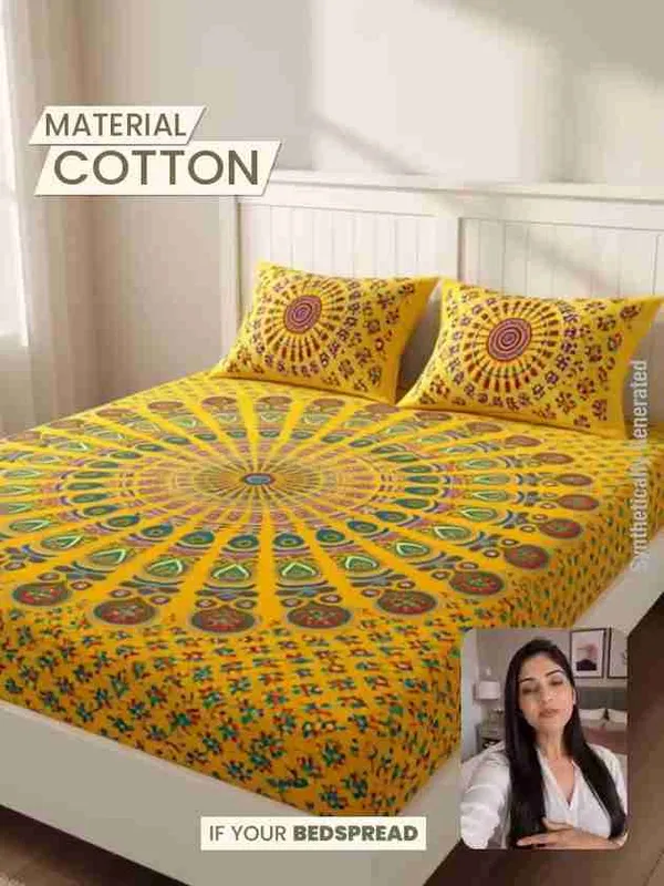 Cotton_Double_Flat_144_Tc_Printed_1_Summer_Bedsheet_With_2_Pillow_Covers