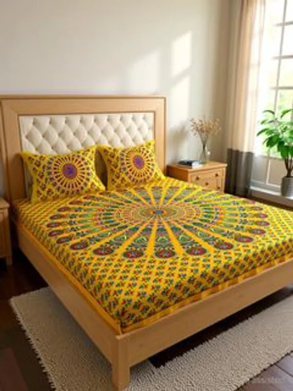 Cotton_Double_Flat_144_Tc_Printed_1_Summer_Bedsheet_With_2_Pillow_Covers