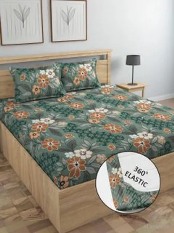 Cotton_Double_King_Fitted_Elastic_250_Tc_Floral_1_Bedsheet_With_2_Pillow_Covers