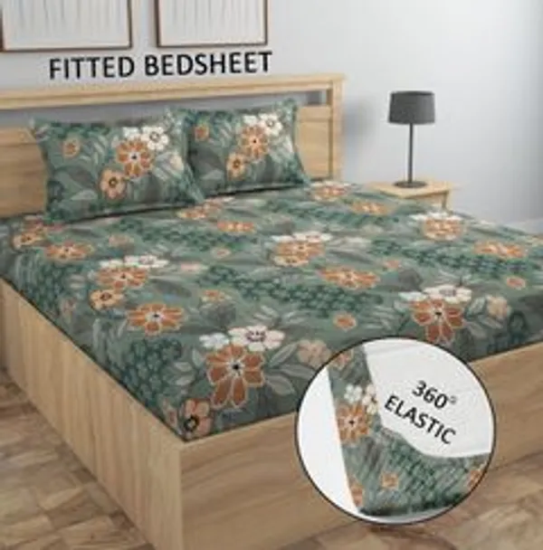 Cotton_Double_King_Fitted_Elastic_250_Tc_Floral_1_Bedsheet_With_2_Pillow_Covers