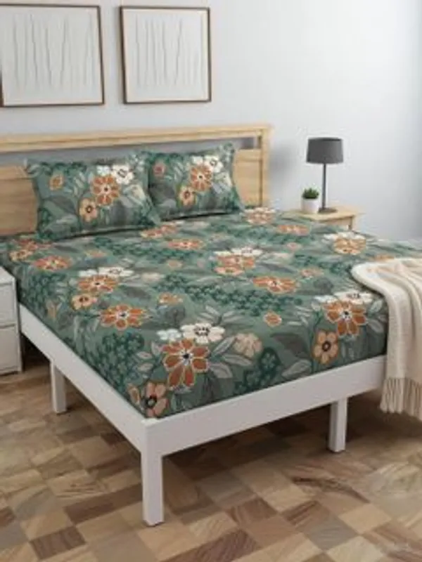 Cotton_Double_King_Fitted_Elastic_250_Tc_Floral_1_Bedsheet_With_2_Pillow_Covers