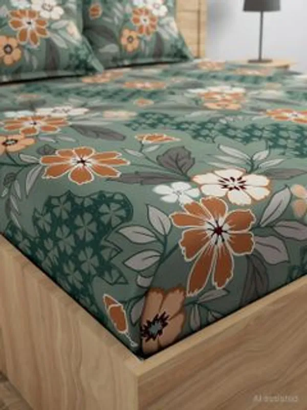 Cotton_Double_King_Fitted_Elastic_250_Tc_Floral_1_Bedsheet_With_2_Pillow_Covers