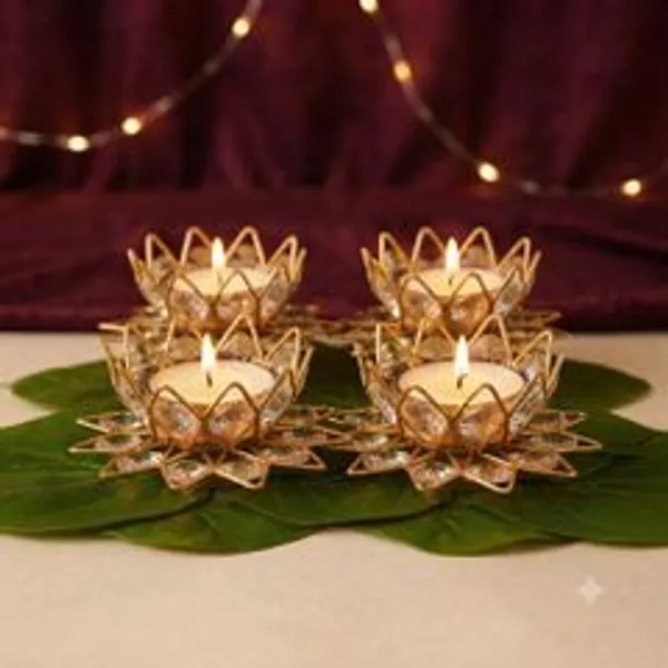 Aluminium_Gold_Lotus_Design_Pooja_Table_Diya_Set_Of_4