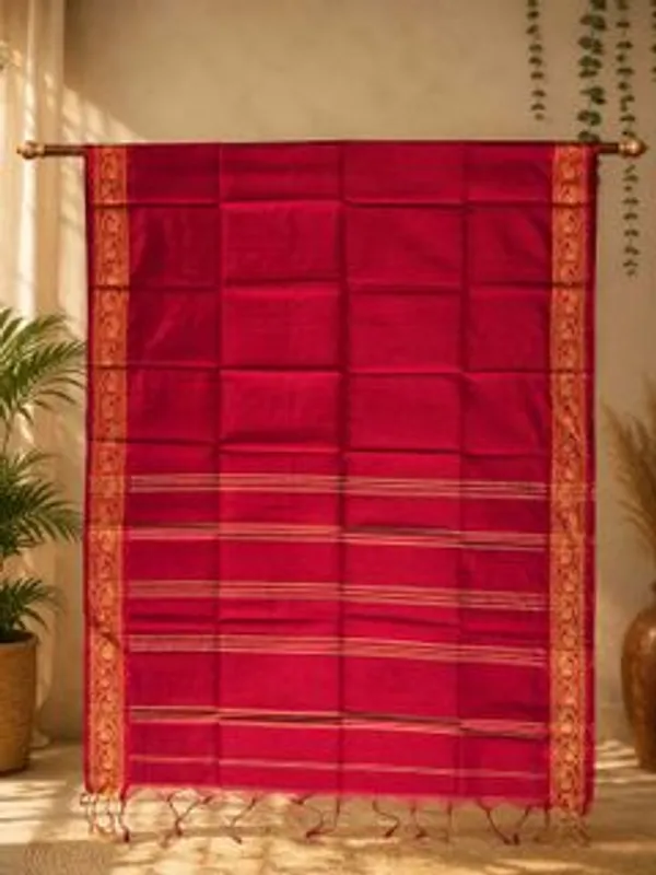 Bs_Dresses_Woven_Handloom_Cotton_Blend_Saree_Red