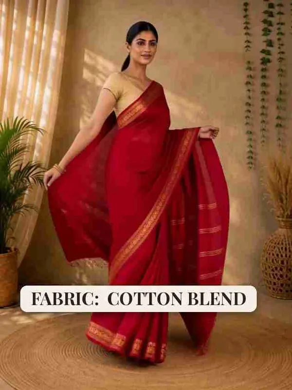 Bs_Dresses_Woven_Handloom_Cotton_Blend_Saree_Red