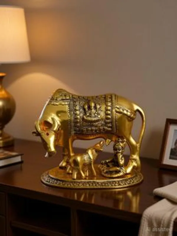 Metal_Handcrafted_Krishna_Kamdhenu_Cow_Decorative_Showpiece