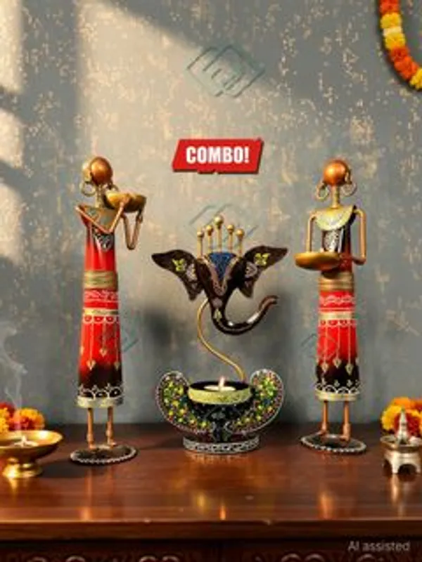 Metal_Multicolor_Ganesha_Musicians_Tealight_Holder_Showpiece
