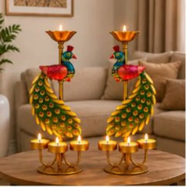 Maa_Bhawani_Handicrafts_Peacock_T_Light_Candle_Holder_Decorative_Showpiece_30_5_Cm