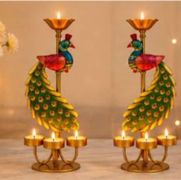 Maa_Bhawani_Handicrafts_Peacock_T_Light_Candle_Holder_Decorative_Showpiece_30_5_Cm