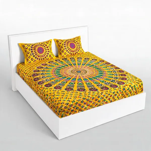 Cotton_Double_Flat_144_Tc_Printed_1_Summer_Bedsheet_With_2_Pillow_Covers