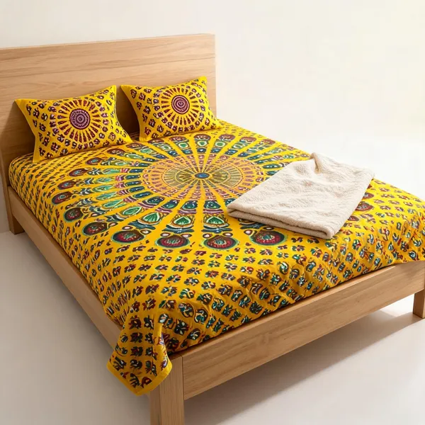 Cotton_Double_Flat_144_Tc_Printed_1_Summer_Bedsheet_With_2_Pillow_Covers