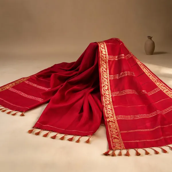 Bs_Dresses_Woven_Handloom_Cotton_Blend_Saree_Red