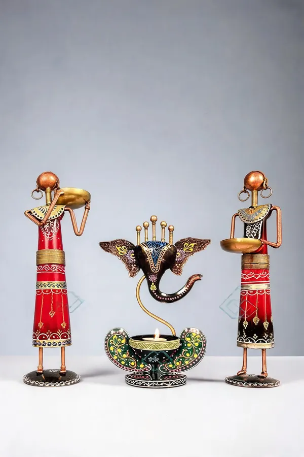 Metal_Multicolor_Ganesha_Musicians_Tealight_Holder_Showpiece
