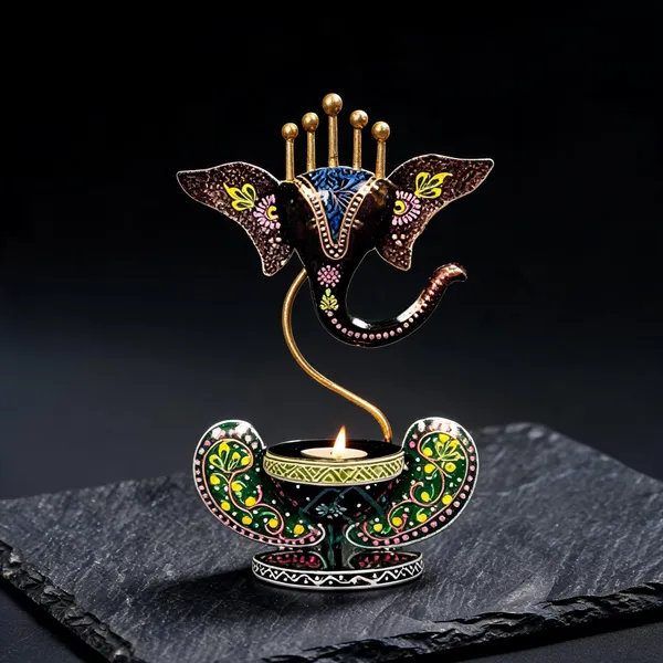 Metal_Multicolor_Ganesha_Musicians_Tealight_Holder_Showpiece
