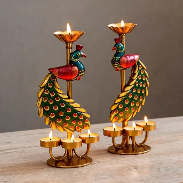 Maa_Bhawani_Handicrafts_Peacock_T_Light_Candle_Holder_Decorative_Showpiece_30_5_Cm