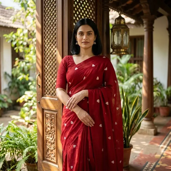 Red_Handloom_Pure_Cotton_Printed_Saree_For_Women