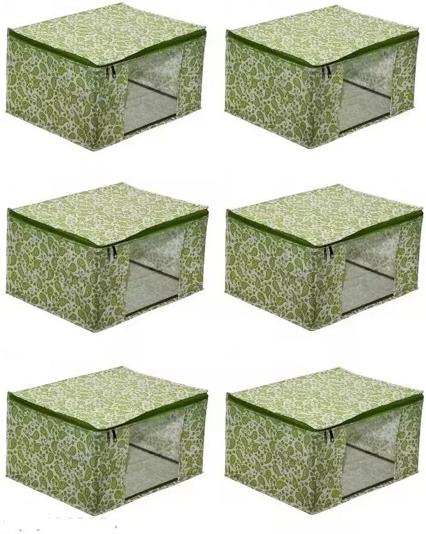 Aspora_Garment_Cover_Foldable_Fabric_Storage_Boxes_with_Lid_(Set_of_6)_|_Multipurpose_Foldable_Clothes_Storage_Organizer_Box_with_Zipper_&_Transparent_Window_(Green)