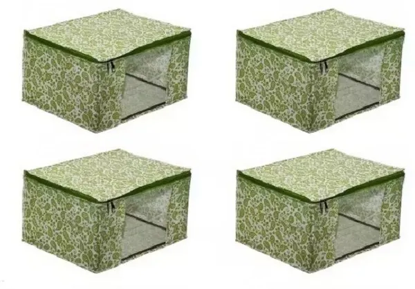 Aspora_Garment_Cover_Foldable_Fabric_Storage_Boxes_with_Lid_(Set_of_4)_|_Multipurpose_Foldable_Clothes_Storage_Organizer_Box_with_Zipper_&_Transparent_Window_(Green)