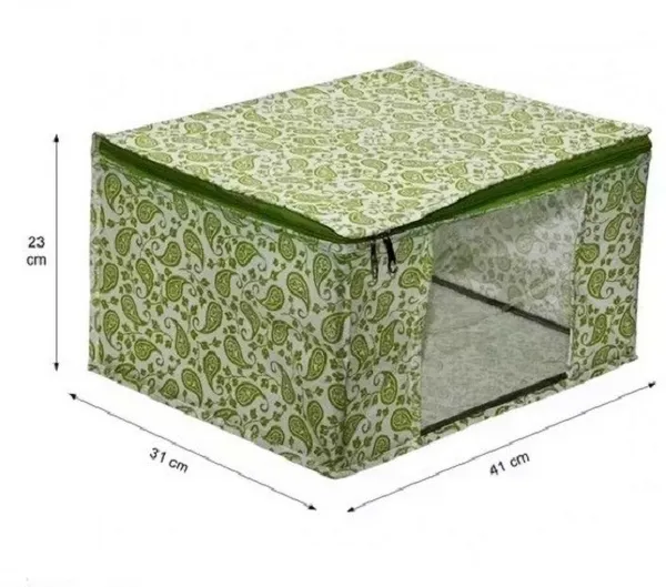 Aspora_Garment_Cover_Foldable_Fabric_Storage_Boxes_with_Lid_(Set_of_4)_|_Multipurpose_Foldable_Clothes_Storage_Organizer_Box_with_Zipper_&_Transparent_Window_(Green)