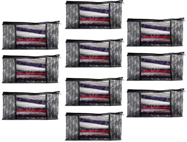 alam_enterprises_Printed_Saree_Cover_(Grey_2,10_Pcs)_Cotton_Laundry_Bag_(Grey_2)