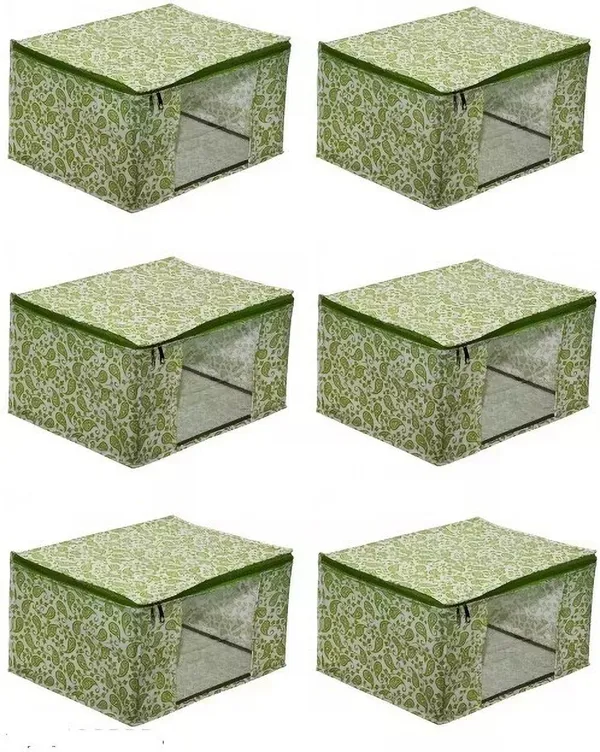 Aspora_Garment_Cover_Foldable_Fabric_Storage_Boxes_with_Lid_(Set_of_6)_|_Multipurpose_Foldable_Clothes_Storage_Organizer_Box_with_Zipper_&_Transparent_Window_(Green)