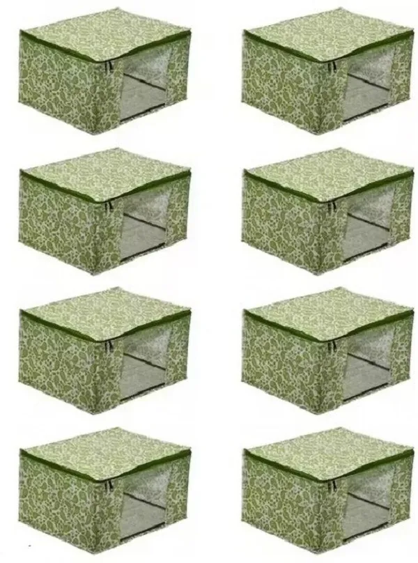 Aspora_Garment_Cover_Foldable_Fabric_Storage_Boxes_with_Lid_(Set_of_8)_|_Multipurpose_Foldable_Clothes_Storage_Organizer_Box_with_Zipper_&_Transparent_Window_(Green)