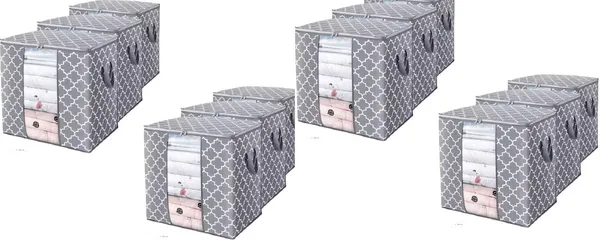 Aspora_Best_Clothes_Organizer_for_Wardrobe,_Foldable_Fabric_Storage_Box_with_Zip_&_Handle_|_Clothes_Organizer_for_Wardrobe,_Blanket_&_Bedding_Storage_Bag_-_Pack_of_12_(Grey)