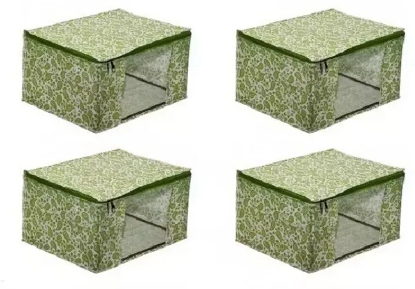 Aspora_Garment_Cover_Foldable_Fabric_Storage_Boxes_with_Lid_(Set_of_4)_|_Multipurpose_Foldable_Clothes_Storage_Organizer_Box_with_Zipper_&_Transparent_Window_(Green)