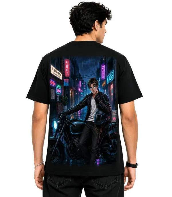 Seoul_Night_Rider_Anime_Biker_Graphic_T_Shirt_Cyber_City_Streetwear_Tee
