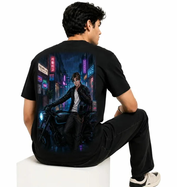 Seoul_Night_Rider_Anime_Biker_Graphic_T_Shirt_Cyber_City_Streetwear_Tee