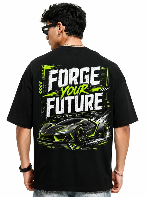 Forge_Your_Future_Cyber_Supercar_Oversized_Graphic_T_Shirt_Neon_Streetwear_Tee