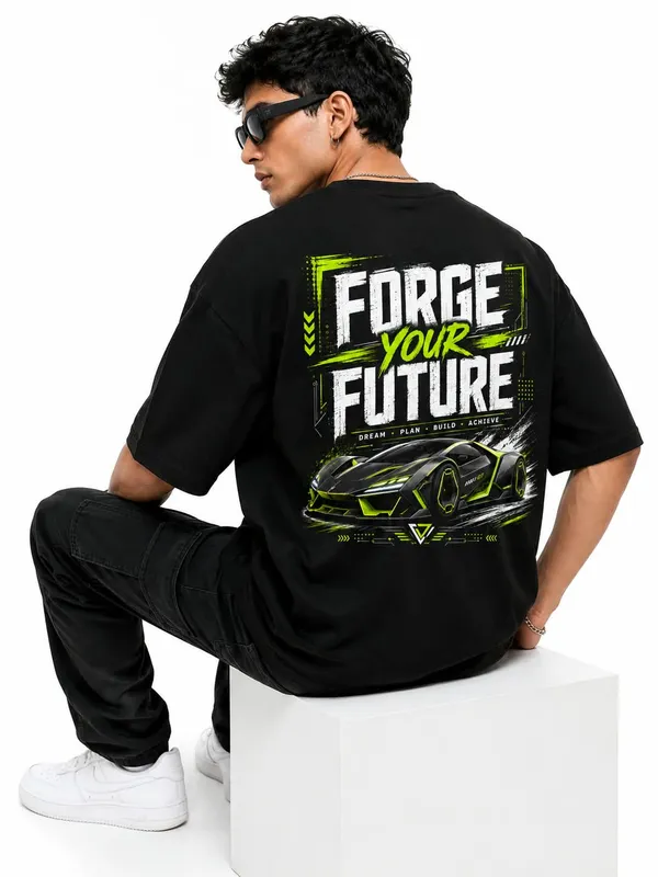 Forge_Your_Future_Cyber_Supercar_Oversized_Graphic_T_Shirt_Neon_Streetwear_Tee